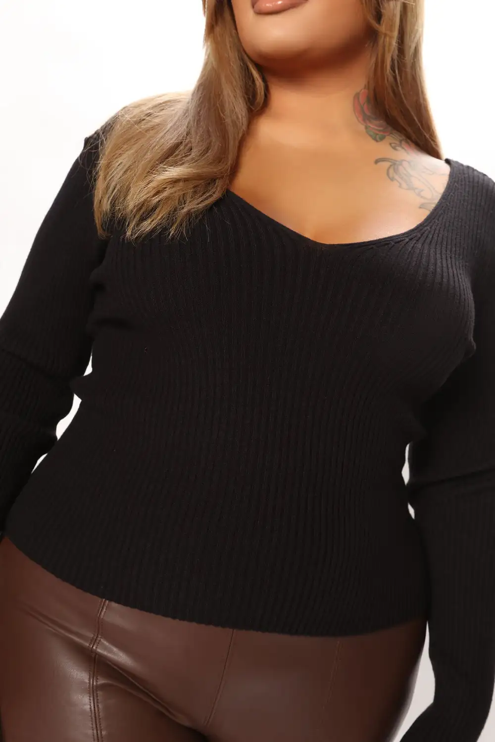 Francince Ribbed Sweater Top - Black