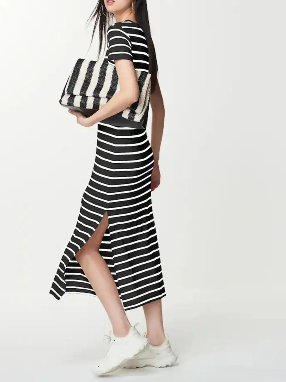 Basic Minimalist Ribbed Solid Color Crew Neck Dress