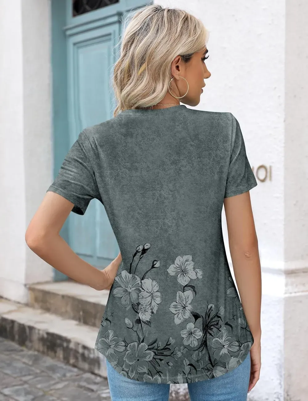 Kistore Womens Casual Crew Neck Short Sleeve Pleated Tops Blouses Fashion Clothes 2024