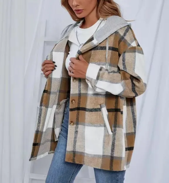 Plaid pattern open front casual sweater