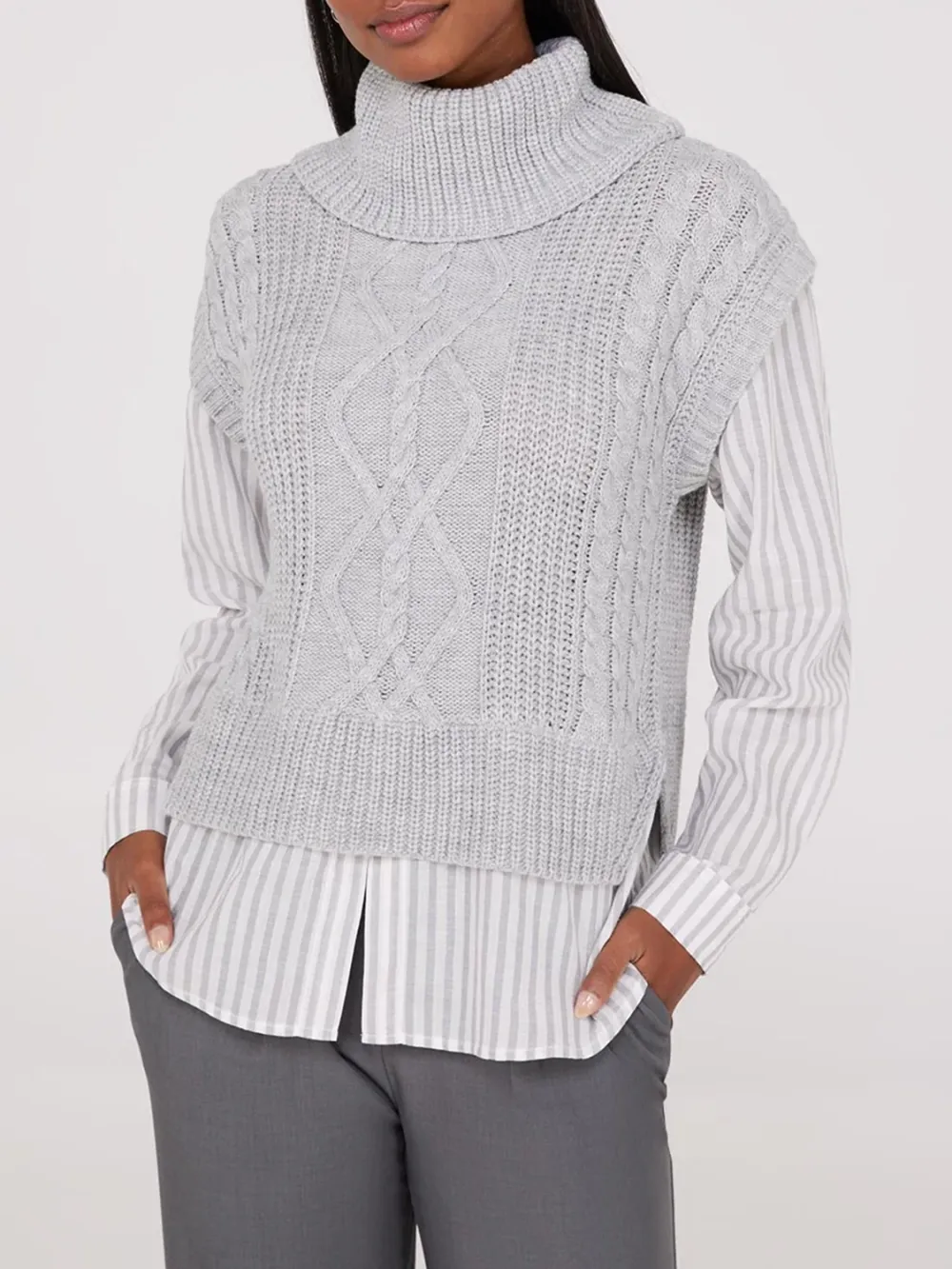 Cable Knit Turtleneck Sweater Vest