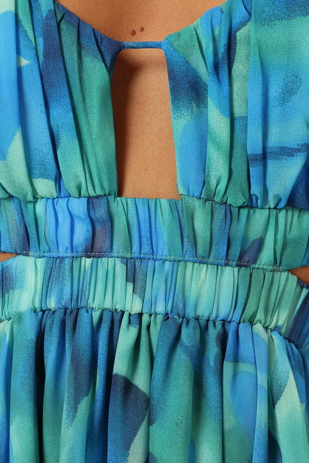 BLUE FLORAL LONG SLEEVE MINI DRESS