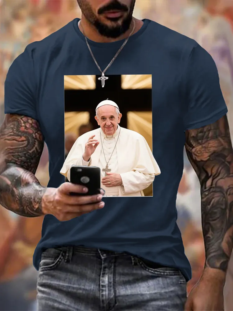 Men's I Love PF Print Short Sleeve Round Neck Cotton T-Shirt