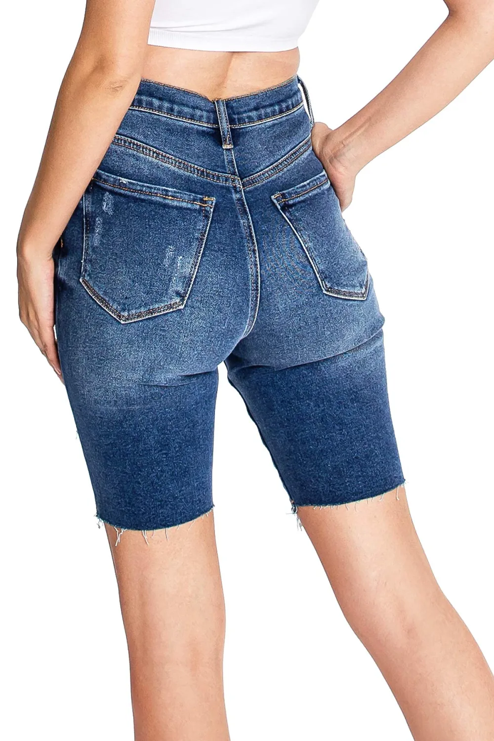Medium Blue Cut - Off Bermuda Shorts