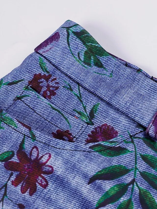 Women's Bootcut Flared Pants Bell Bottom Grey Fashion Casual Daily Full Length Flower / Floral XXL