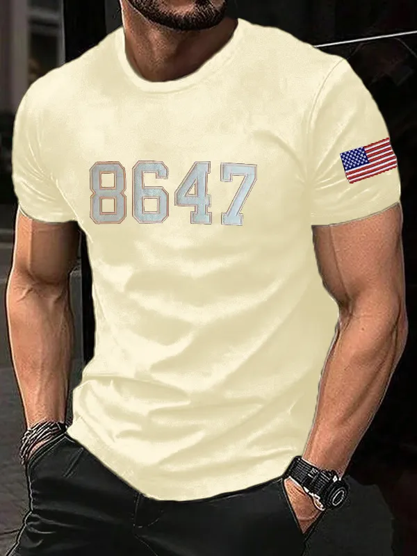 Men'S T-Shirt Men'S Vintage Print Casual T-Shirt 8467 Printed Cotton Short Sleeve