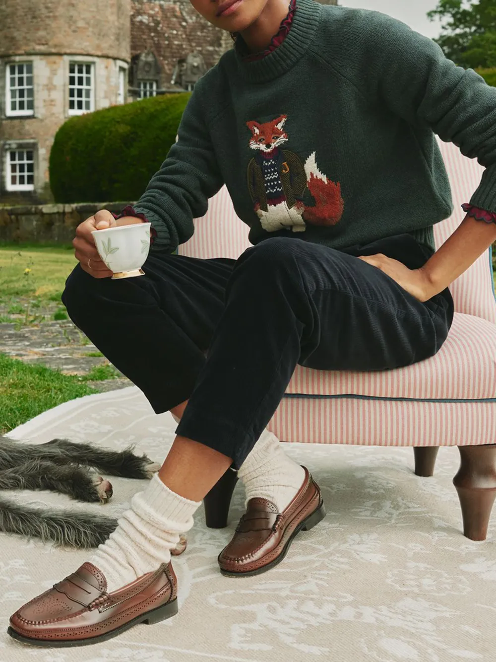 Navy Corduroy Tapered Trousers