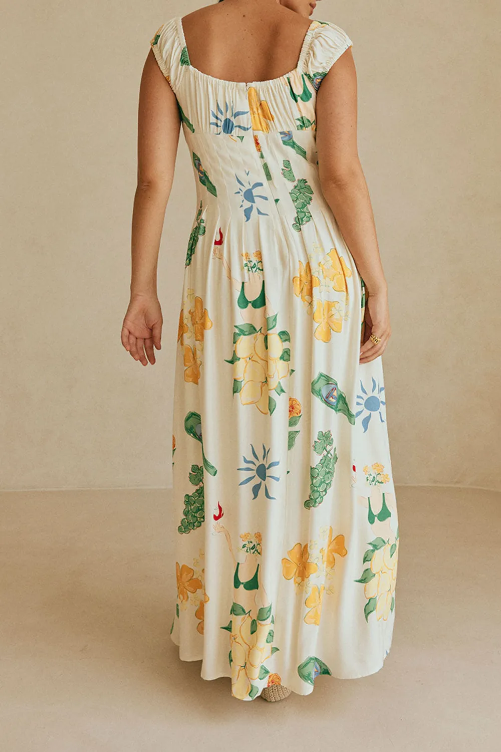 Square Neck Floral Print Maxi Dress