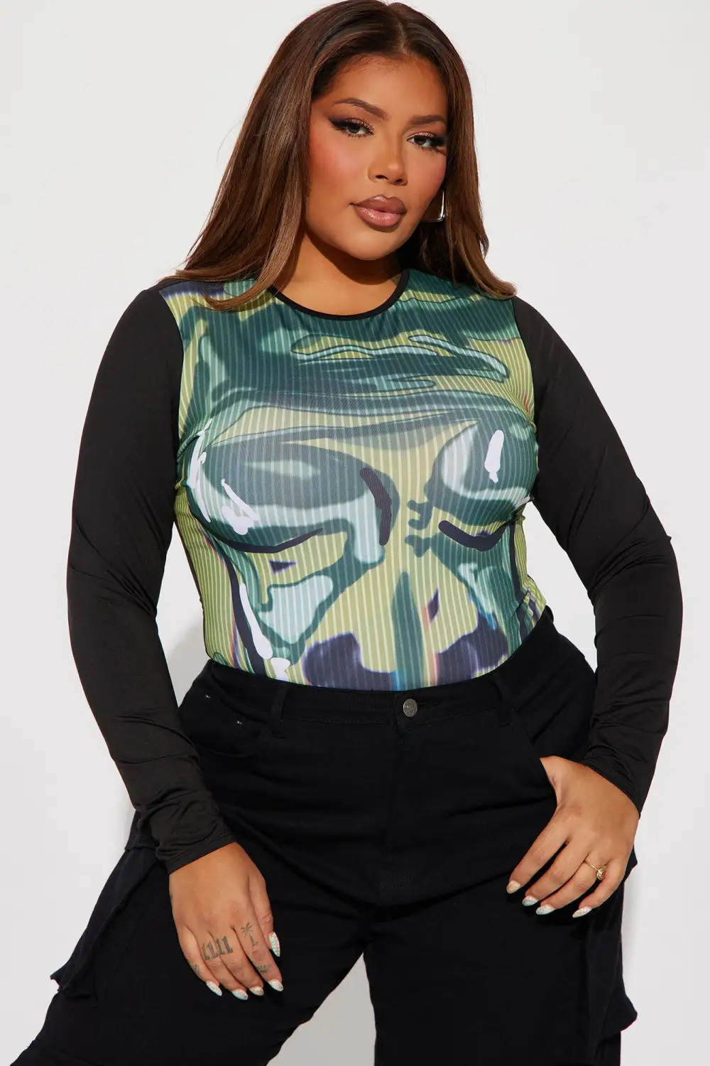 Undercover Long Sleeve Bodysuit - Green/combo