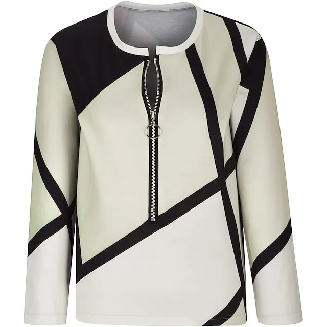 Women's Plus Size Sweatshirt Pullover Graphic Color Block Active Streetwear Quarter Zip Print White Blue Purple Daily Sports V Neck Long Sleeve Without Lining Micro-elastic Fall & Winter