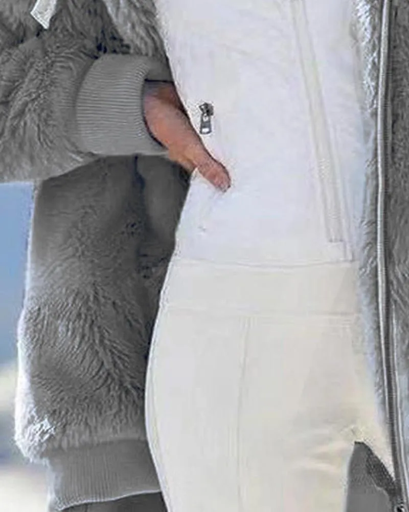 Long Sleeve Fuzzy Hooded Zip Up Teddy Coat