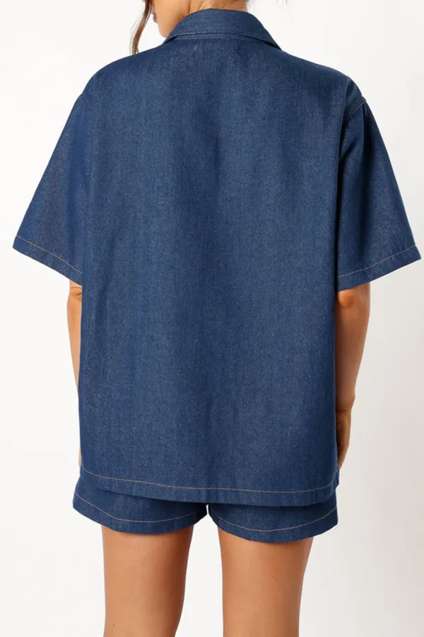 DARK DENIM LOOSE BUTTON DOWN SHIRT