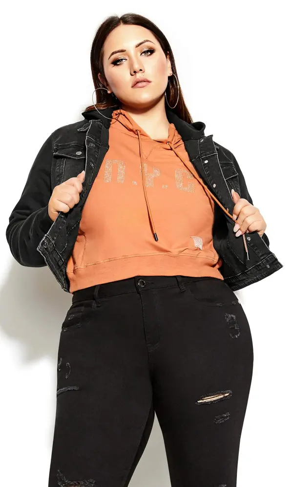 Evans Black Denim Mix Hooded Jacket