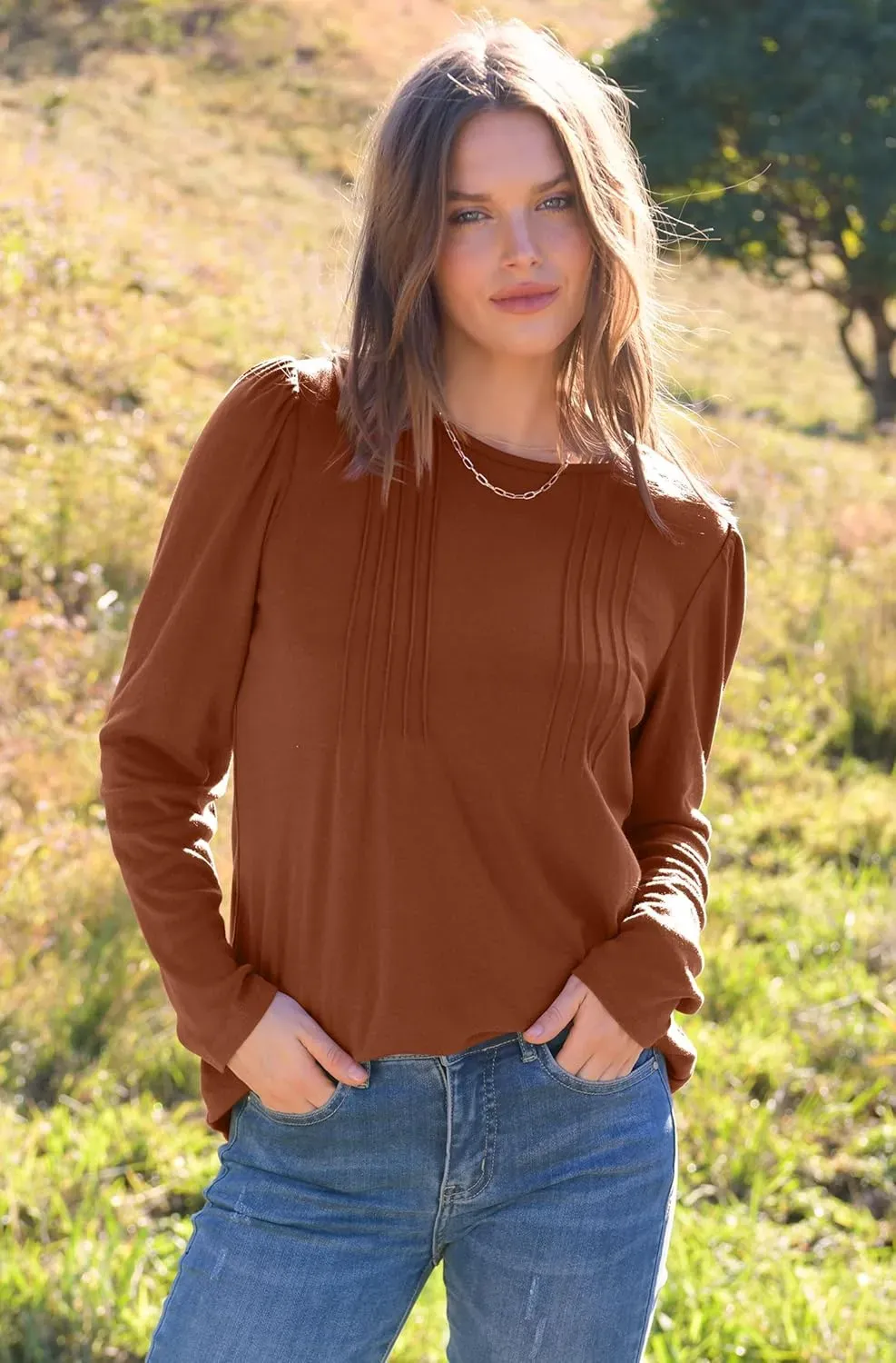 WIHOLL Blouses for Womens Dressy Casual 2024 Fall Tops Long Sleeve Shirts Loose Fit Tunics