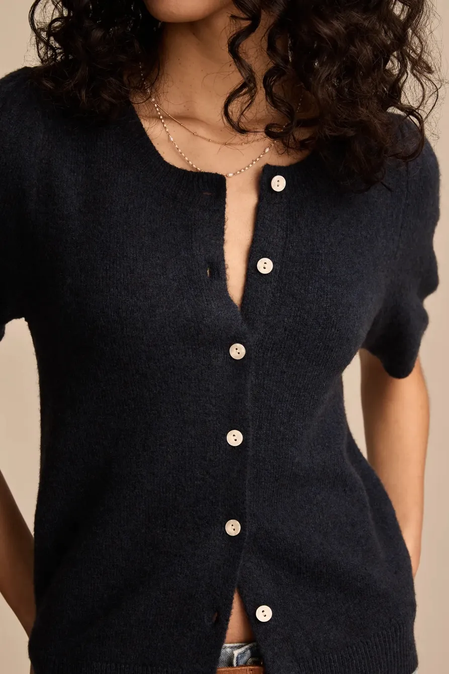 Cadet Navy Short Sleeve Puff Cardigan