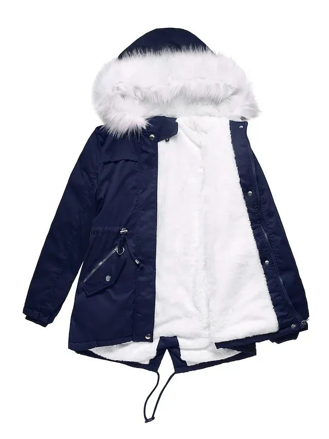 Women's Parka Puffer Coat Thermal Warm Winter Coat Windproof Heated Coat with Fur Collar Fall Zip up Drawstring Fleece Jacket with Pockets Outerwear Pink Black Pink Mid-Length