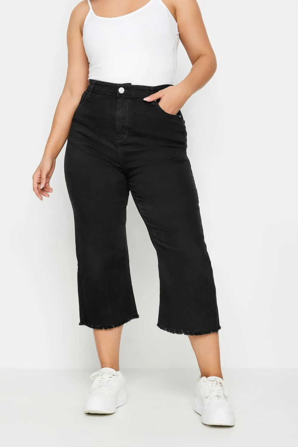 YOURS Curve Pink Stretch Wide Leg Cropped Jeans