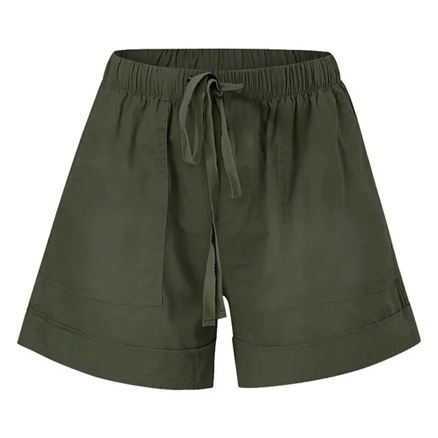 Women‘s Shorts Drawstring Pocket Plain Daily Regular Summer Green Black Pink Orange Red