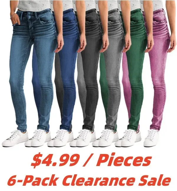 Mid Waist Double Button Skinny Jeans