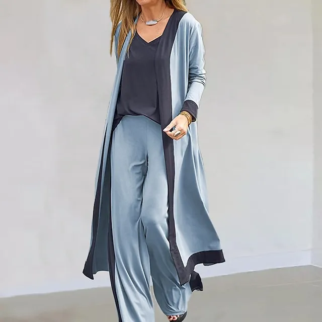 Women's Lounge Sets 3-Piece Sweatsuit Outfits Soft Vest Long Sleeve Open Front Cardigan Top Hight Waist Trouser Pant