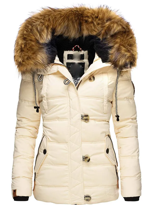 Ladies winter parka with detachable synthetic fur