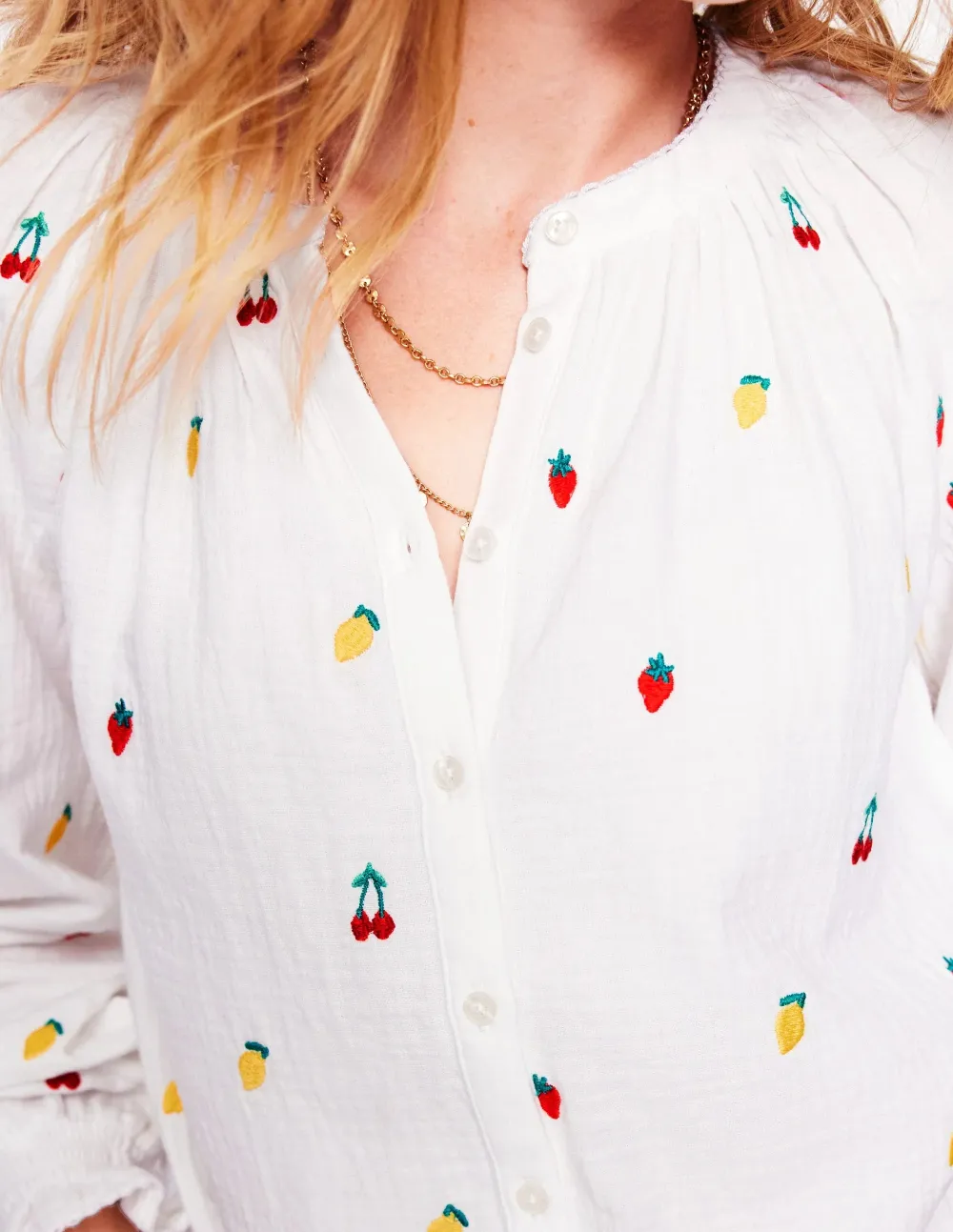 Fruit Embroidery Double Cloth Top