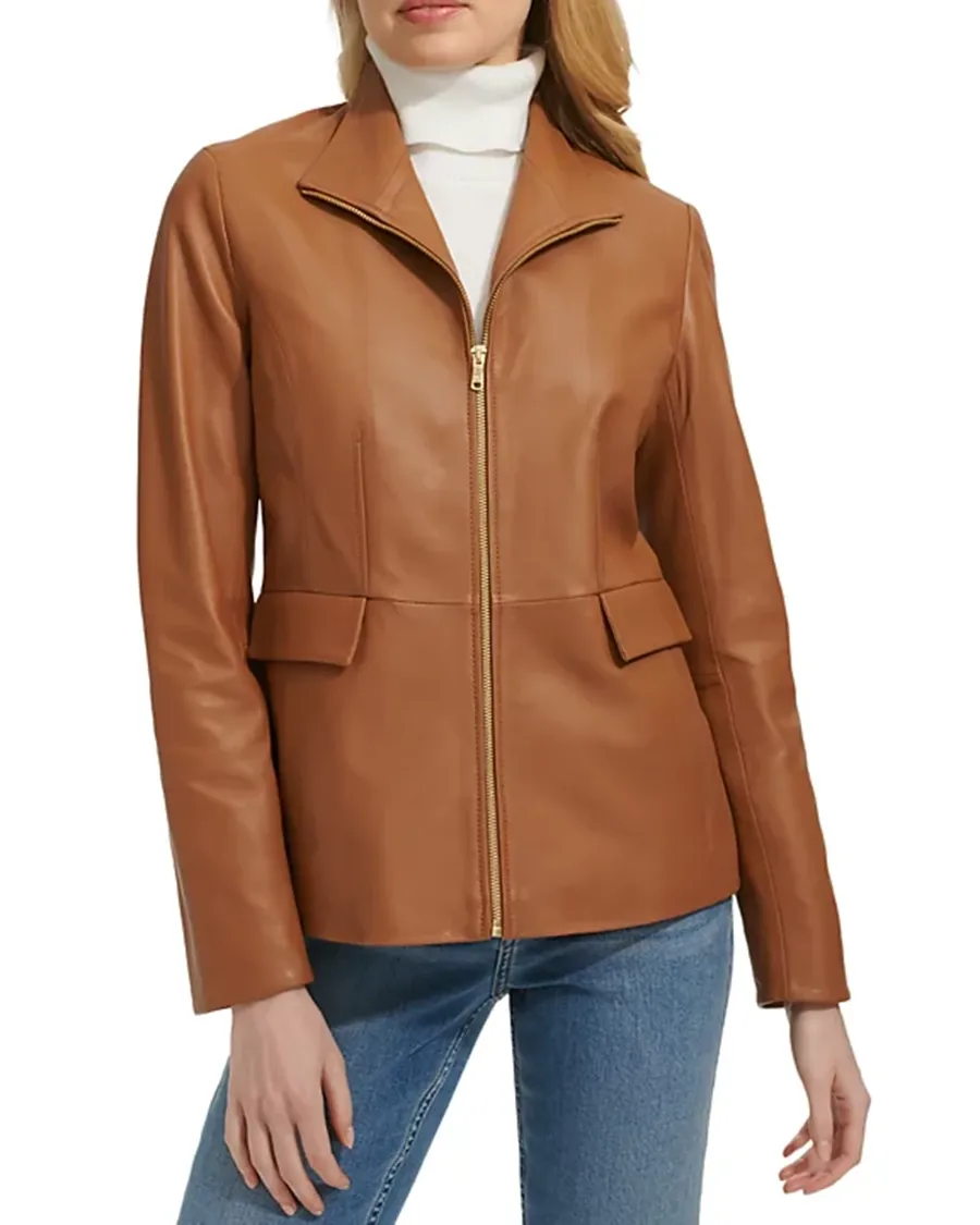 Flap Pockets at Front Leather Jacket