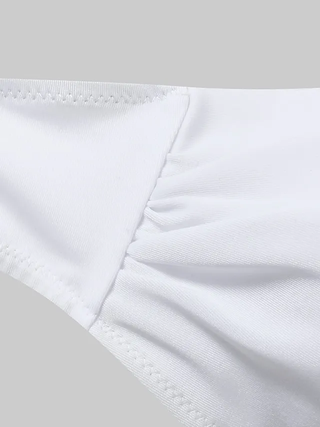 Women's Swimwear Bikini 2 Piece Normal Swimsuit Ruched 2 Piece Open Back Sexy Pure Color Black White Yellow Pink Red Padded Strapless Bathing Suits New Vacation Beach Wear