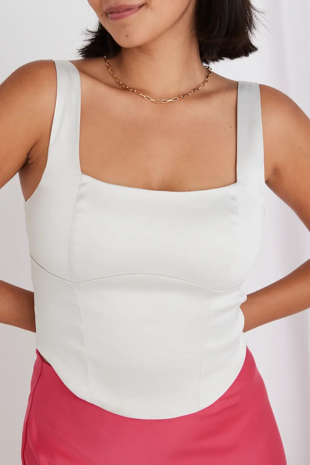 Ivory Asymmetric Crop Tank Top