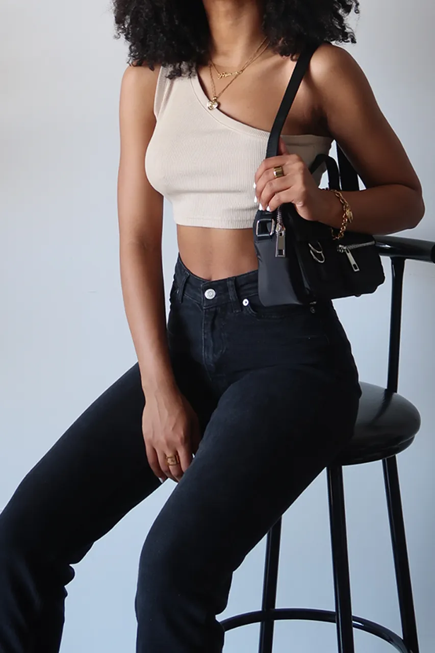 Asymmetric One Shoulder Ribbed Crop Top