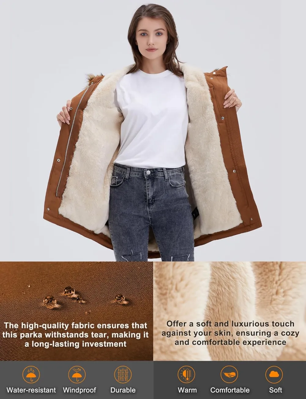 Women's Winter Coats Fleece Lined Parka Jacket Hooded Long Winter Warm Parka Coat with Pockets