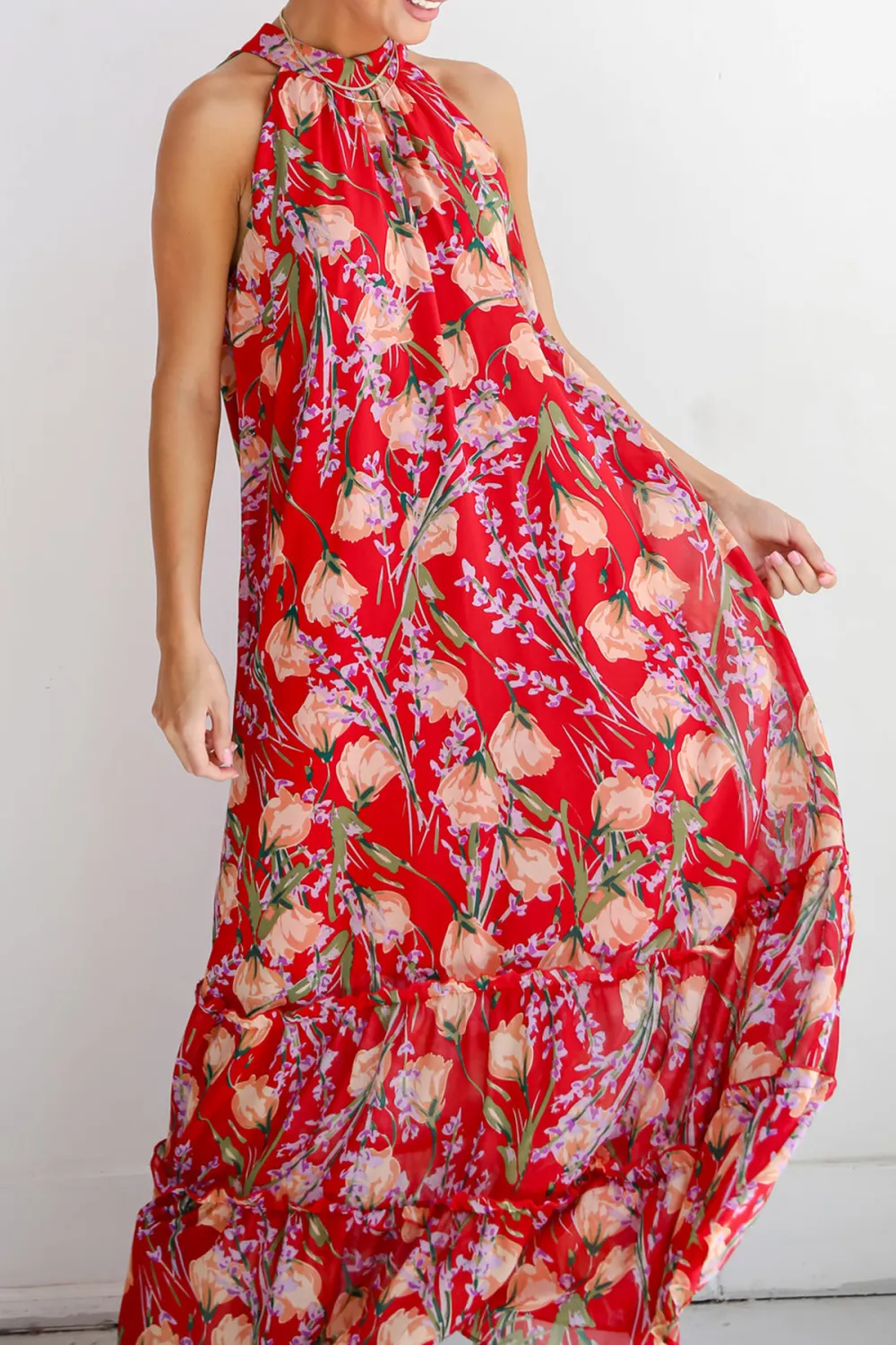 Happily Yours Red Floral Maxi Dress