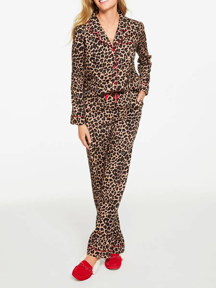 Women'S Stylish Leopard Print Long-Sleeve Loungewear Set