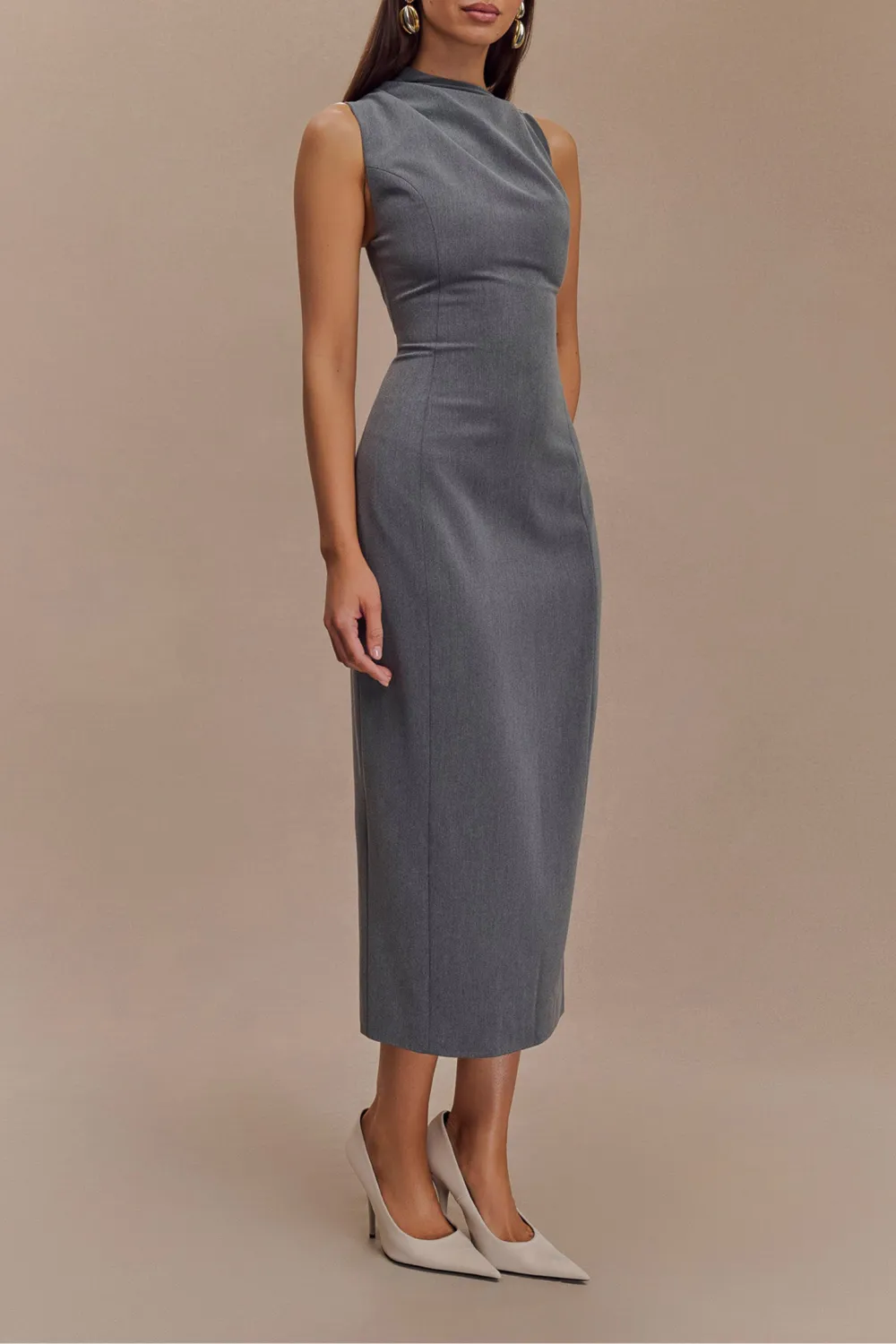 Casual Style Draped Stretch Crepe Maxi Dress