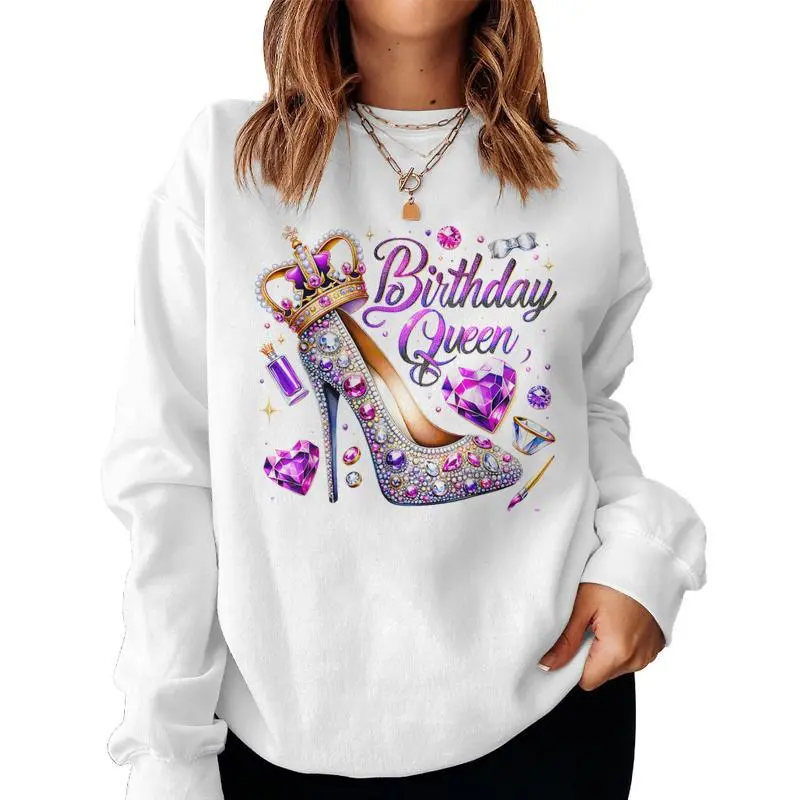 Birthday Queen Crown Hearts High Heel Girls Women Sweatshirt