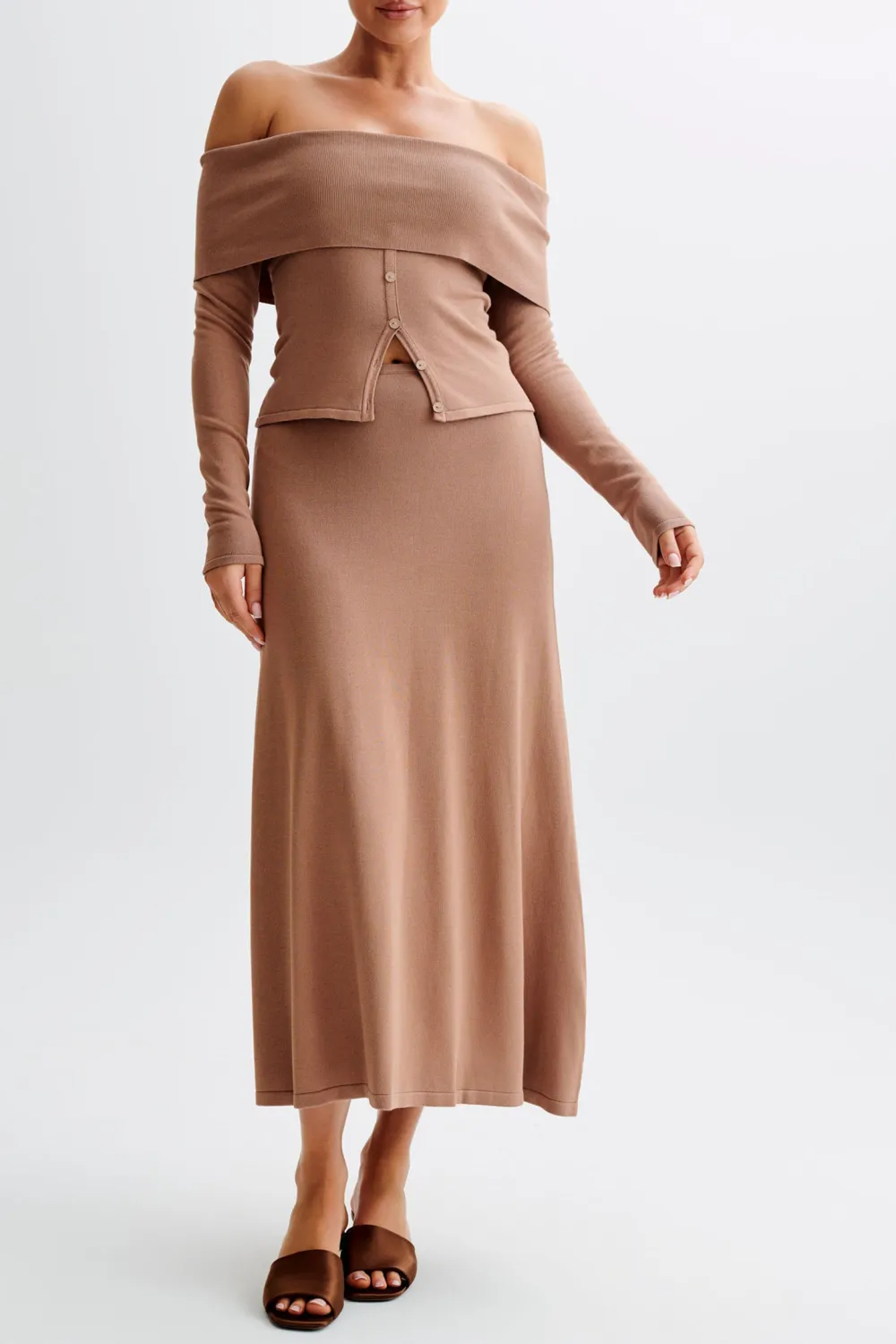 Buttoned Off Shoulder Knit Top