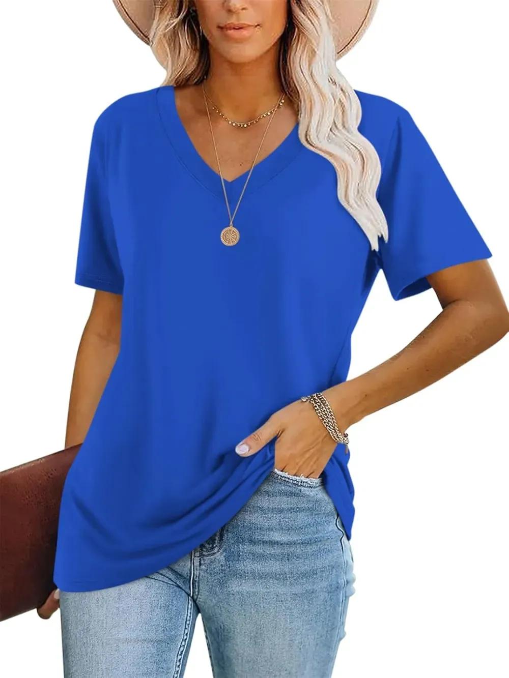 ORANDESIGNE Women's Color Block Short Sleeve T Shirts Casual V Neck Summer Tops Tees Loose Fit Blouses