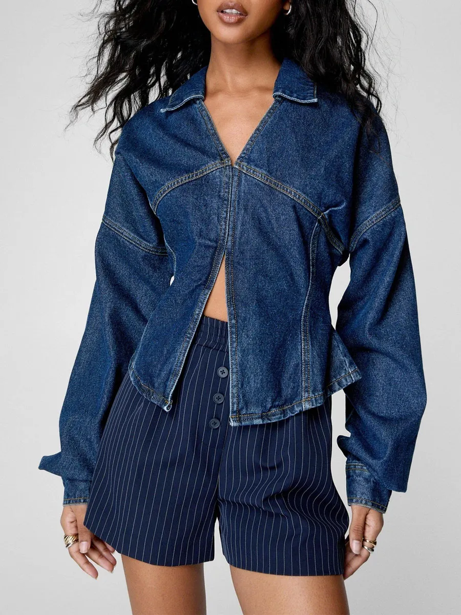 Lady'S Fashionable Denim Shirt