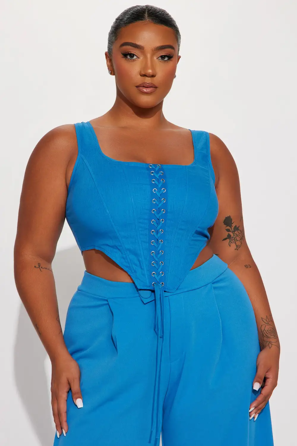 Azriel Linen Corset Top - Blue