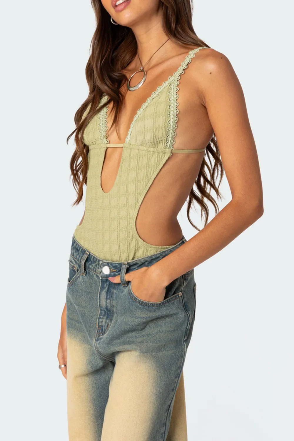 Textured Cut Out Bodysuit