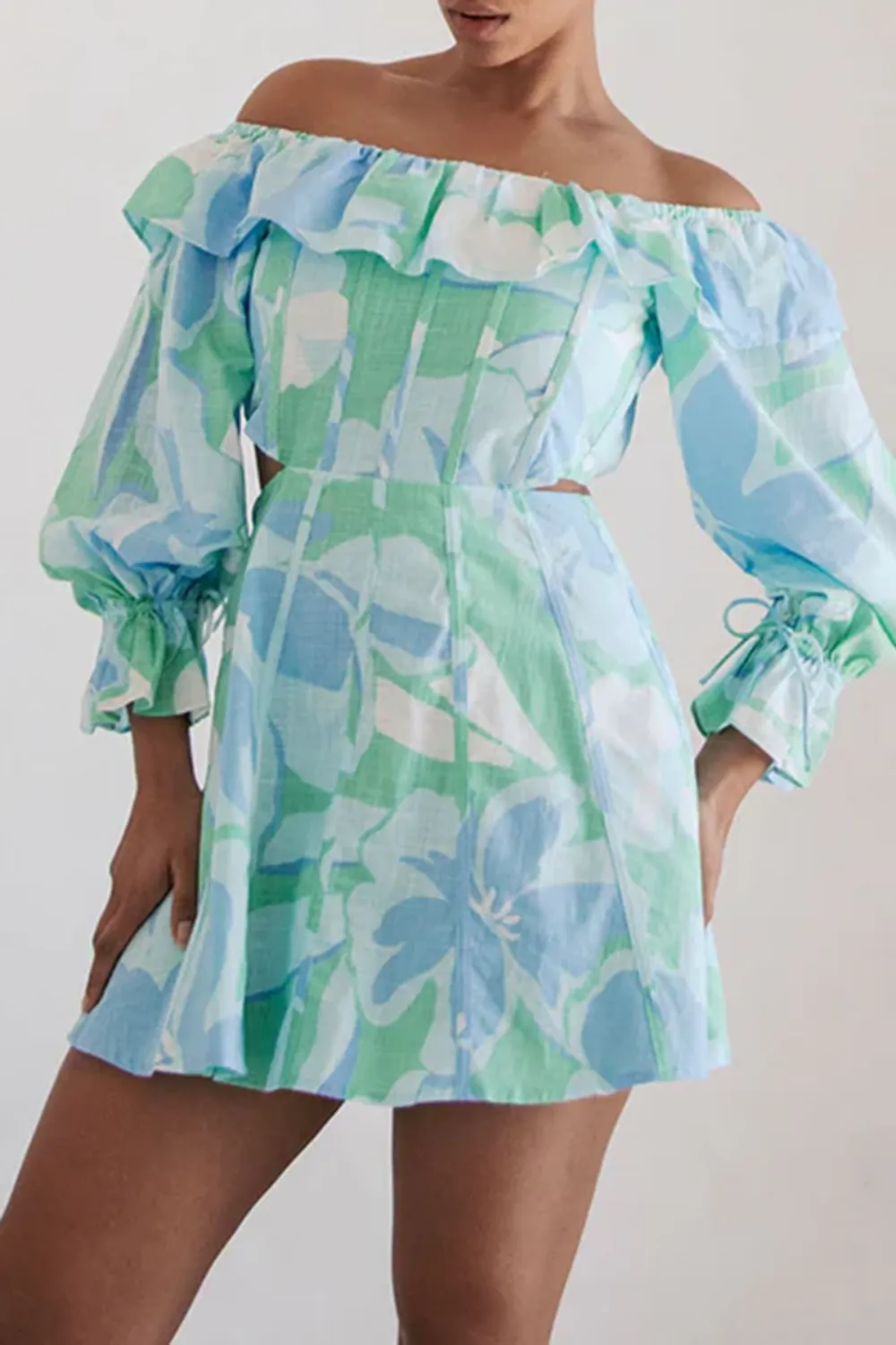 Off Shoulder Ruffled Cut Out Mini Dress