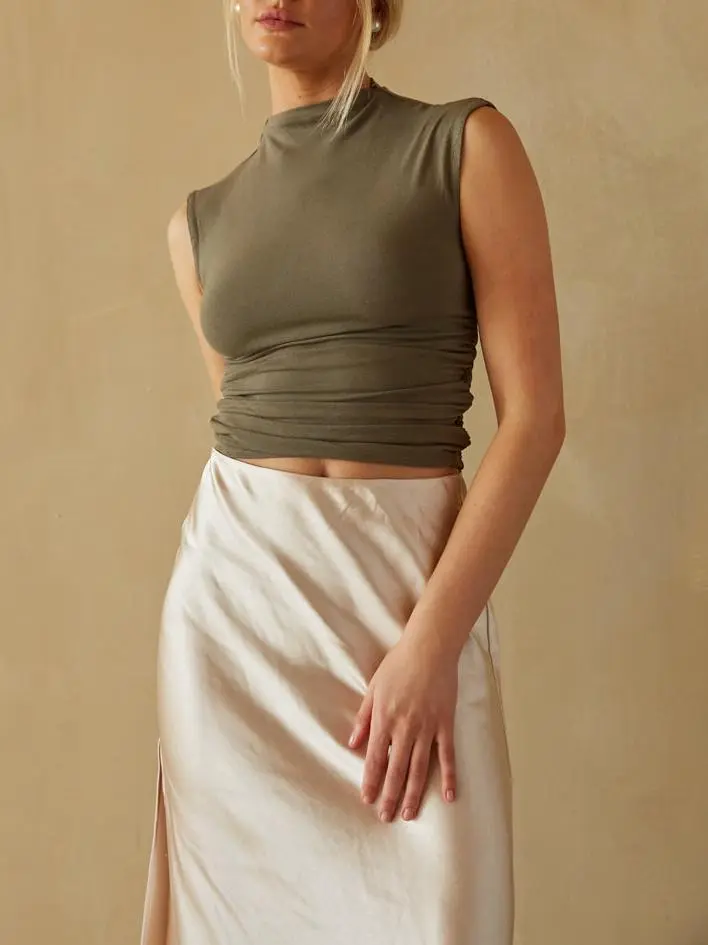 Taylor Ruched High Neck Tank Top