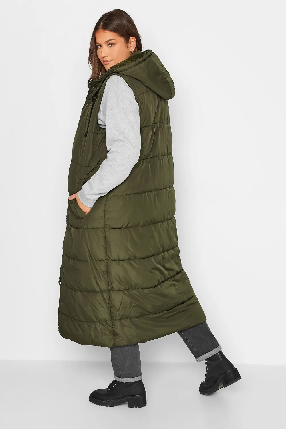 LTS Tall Khaki Green Midaxi Puffer Gilet