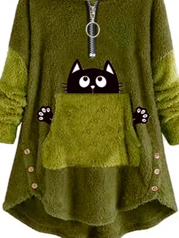 Loose Casual Fluff/Granular Fleece Fabric Sweatshirt