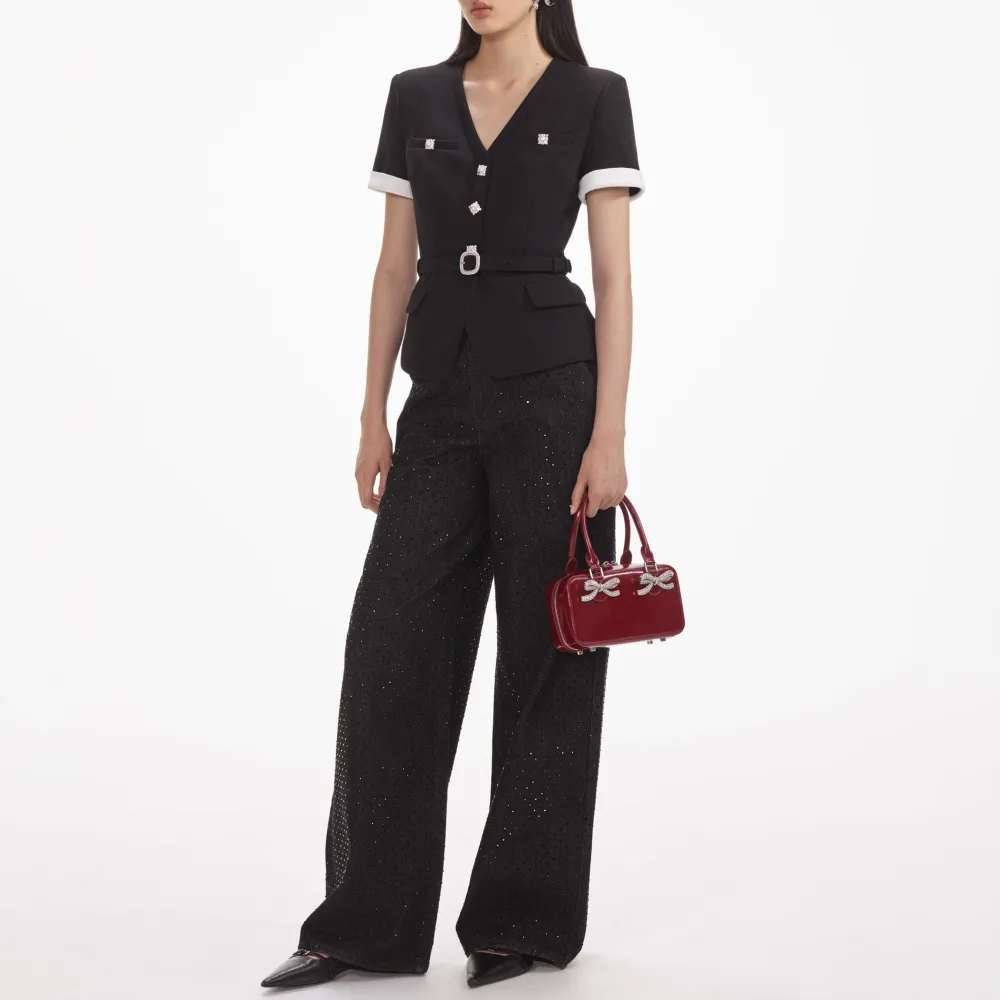 Black Crepe Contrast Top