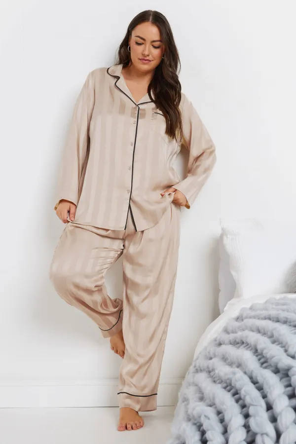 YOURS Curve Black Stripe Satin Pyjama Set