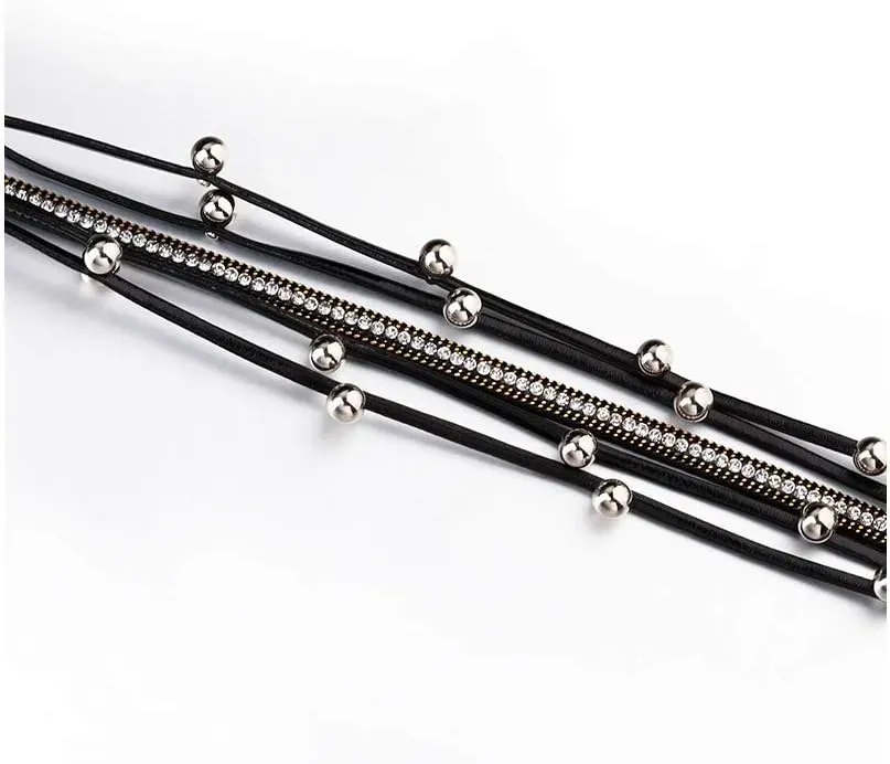 Fesciory Leather Wrap Bracelets for Women, Boho Leopard Multi-Layer Crystal Beads Cuff Bracelet Jewelry