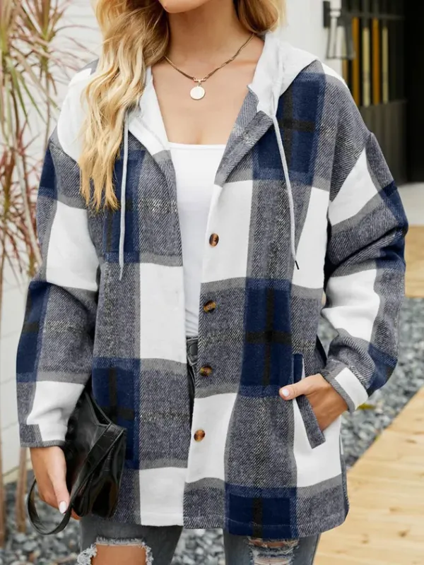 Hoodie Long Sleeve Plaid Regular Micro-Elasticity Loose Jacket For Women