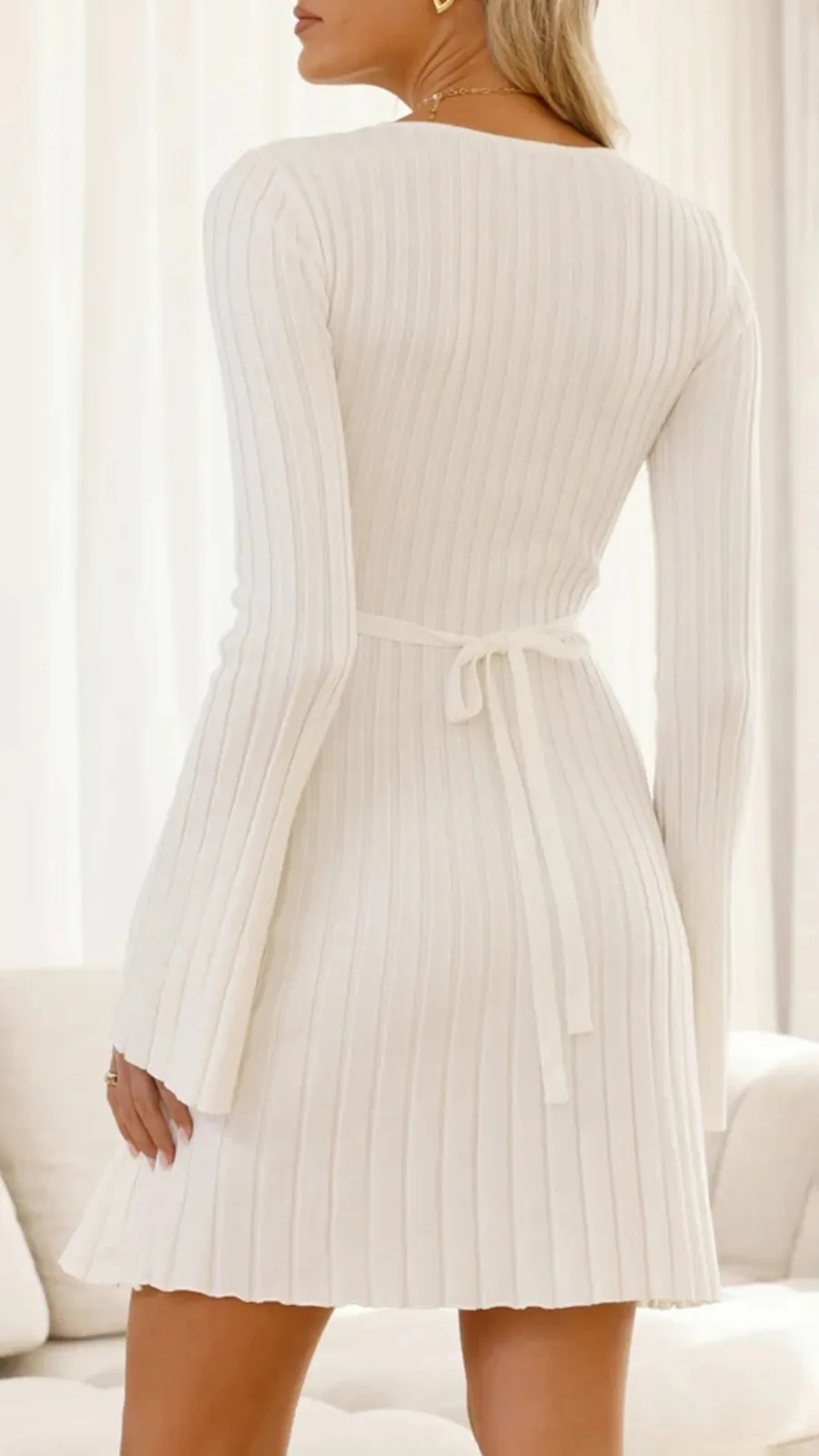 Ribbed Knitted Fabric Mini Dress