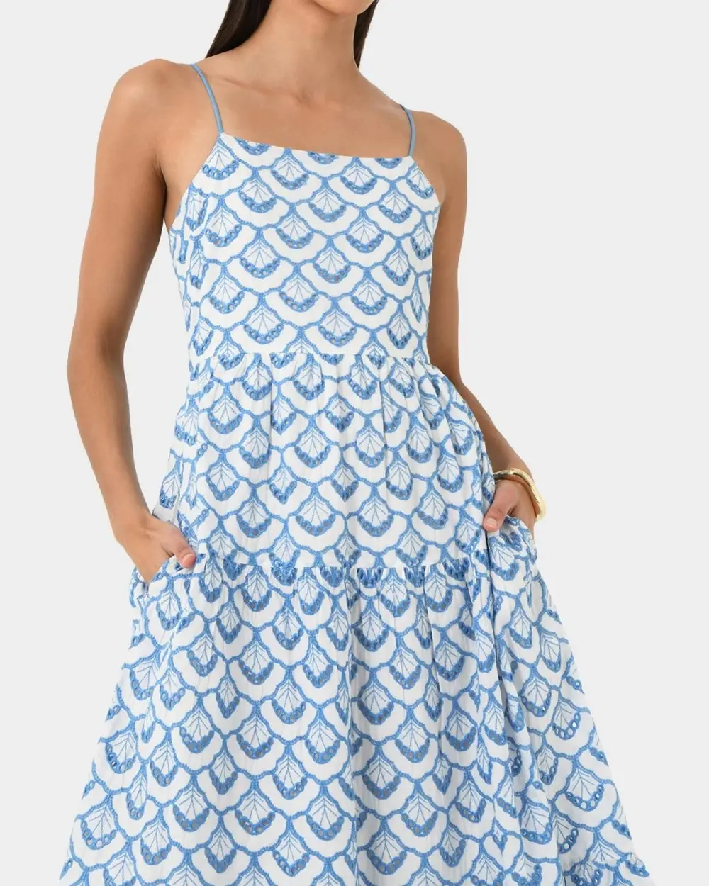 Embroidery Maxi Dress -Blue Lvory